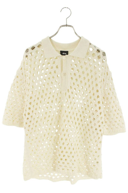 STUSSY Cotton Mesh Polo Short Sleeve Shirt White Size L
