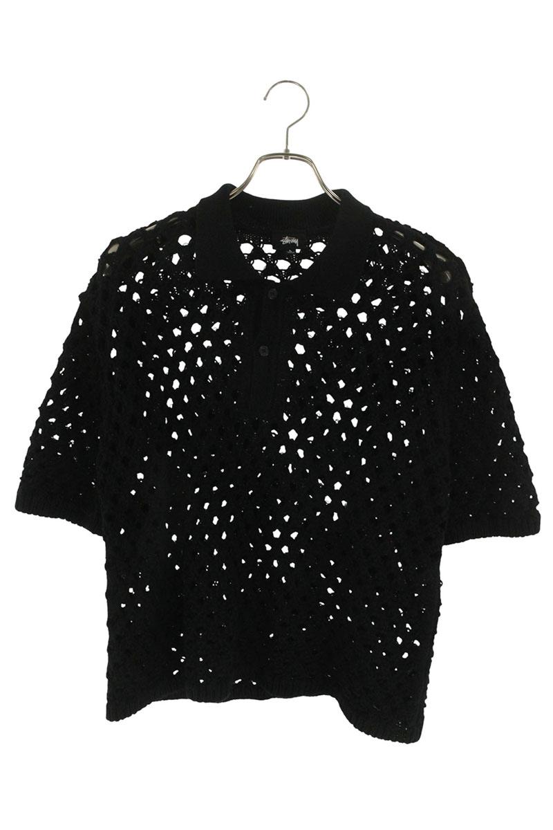 STUSSY Cotton Mesh Polo S/S Shirt Black Size L