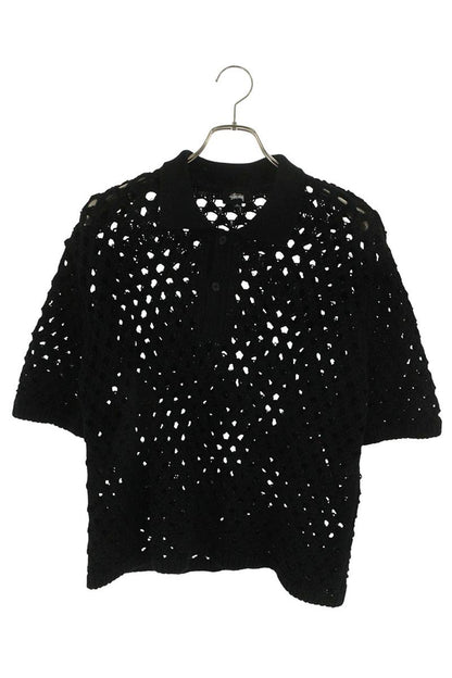 STUSSY Cotton Mesh Polo S/S Shirt Black Size L