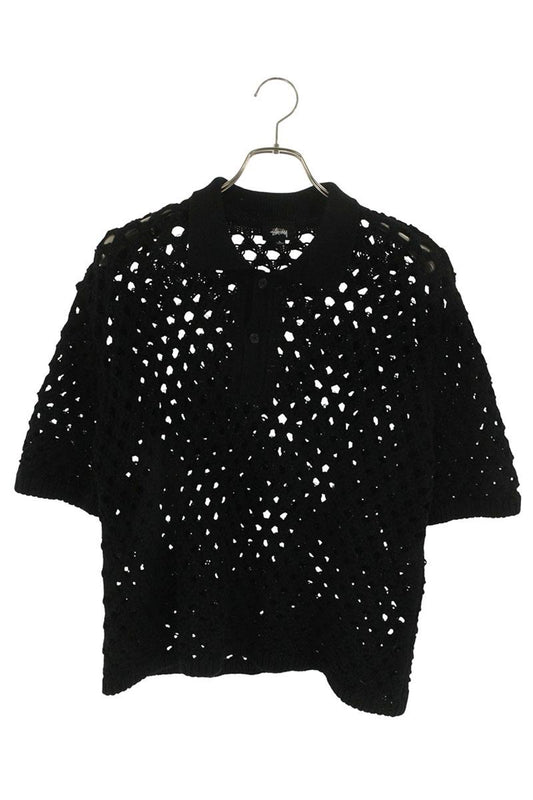 STUSSY Cotton Mesh Polo S/S Shirt Black Size L