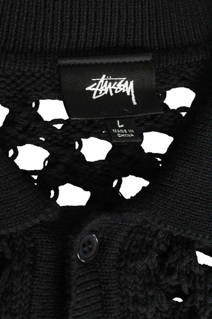STUSSY Cotton Mesh Polo S/S Shirt Black Size L