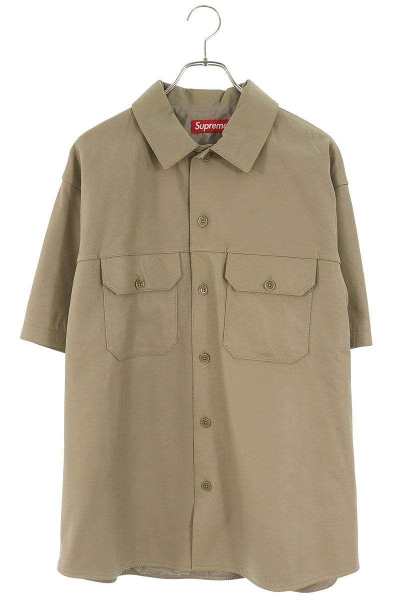 SUPREME 23AW S S Leather Work Shirt Beige Size M