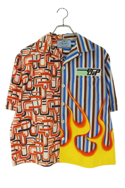 PRADA 18AW Double Match Fire S/S Shirt Multi Size S