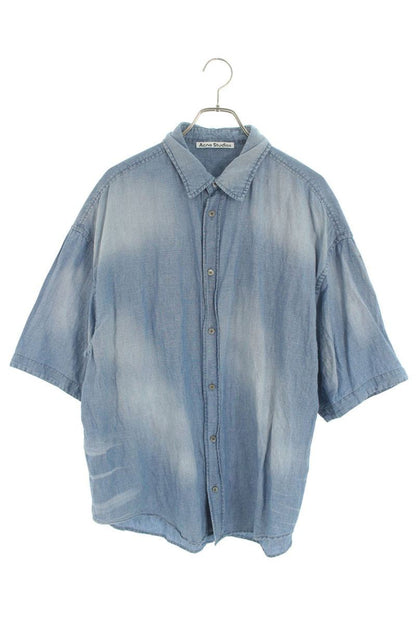 ACNE STUDIOS Back Logo Denim Short Sleeve Shirt Blue Size S