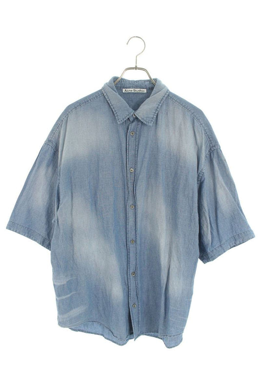 ACNE STUDIOS Back Logo Denim Short Sleeve Shirt Blue Size S
