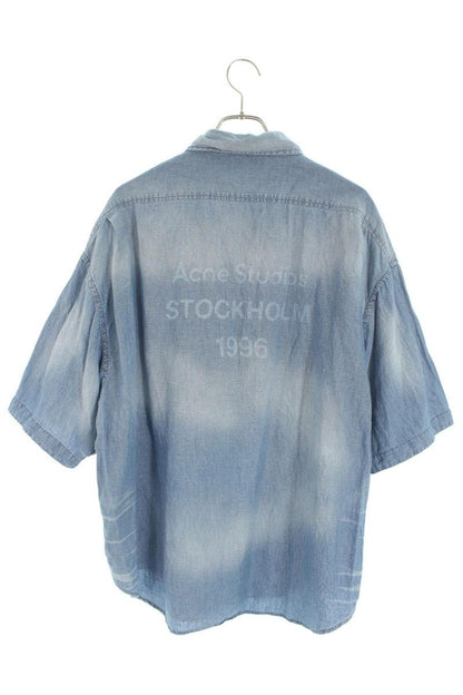 ACNE STUDIOS Back Logo Denim Short Sleeve Shirt Blue Size S