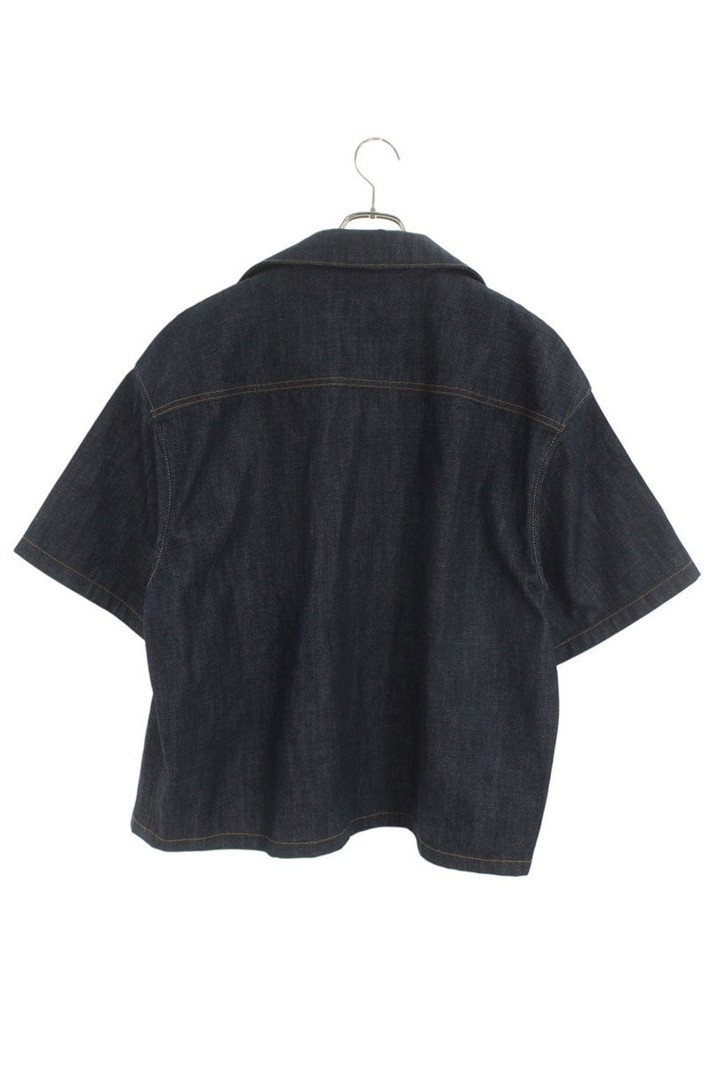 PRADA Triangle Logo Denim Short-Sleeve Shirt Size L