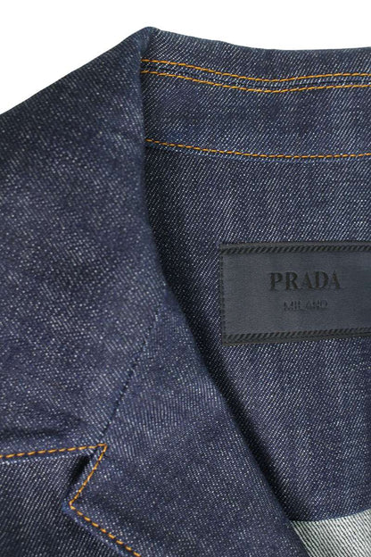 PRADA Triangle Logo Denim Short-Sleeve Shirt Size L