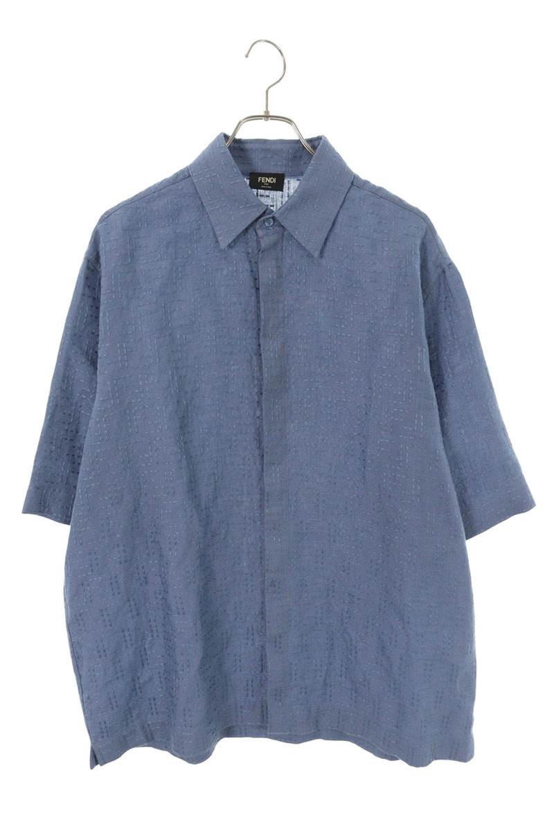 Fendi FF All-Over Print Short Sleeve Shirt Blue Size M