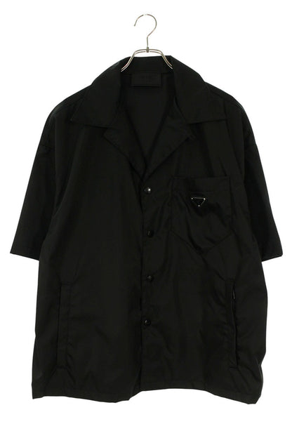 PRADA Re-Nylon Logo Plate S/S Shirt Black Size XXL