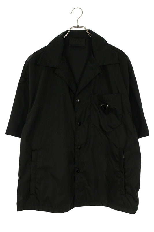 PRADA Re-Nylon Logo Plate S/S Shirt Black Size XXL