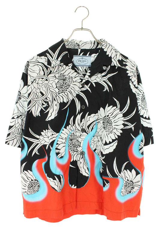PRADA 18AW Fire Pattern Floral S/S Shirt Multi Size M