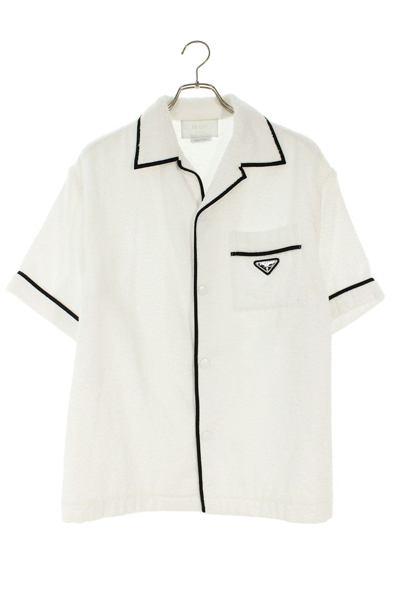 PRADA Logo Plate Cotton Terry Bowling S/S Shirt White Size M