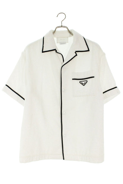 PRADA Logo Plate Cotton Terry Bowling S/S Shirt White Size M