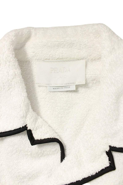PRADA Logo Plate Cotton Terry Bowling S/S Shirt White Size M