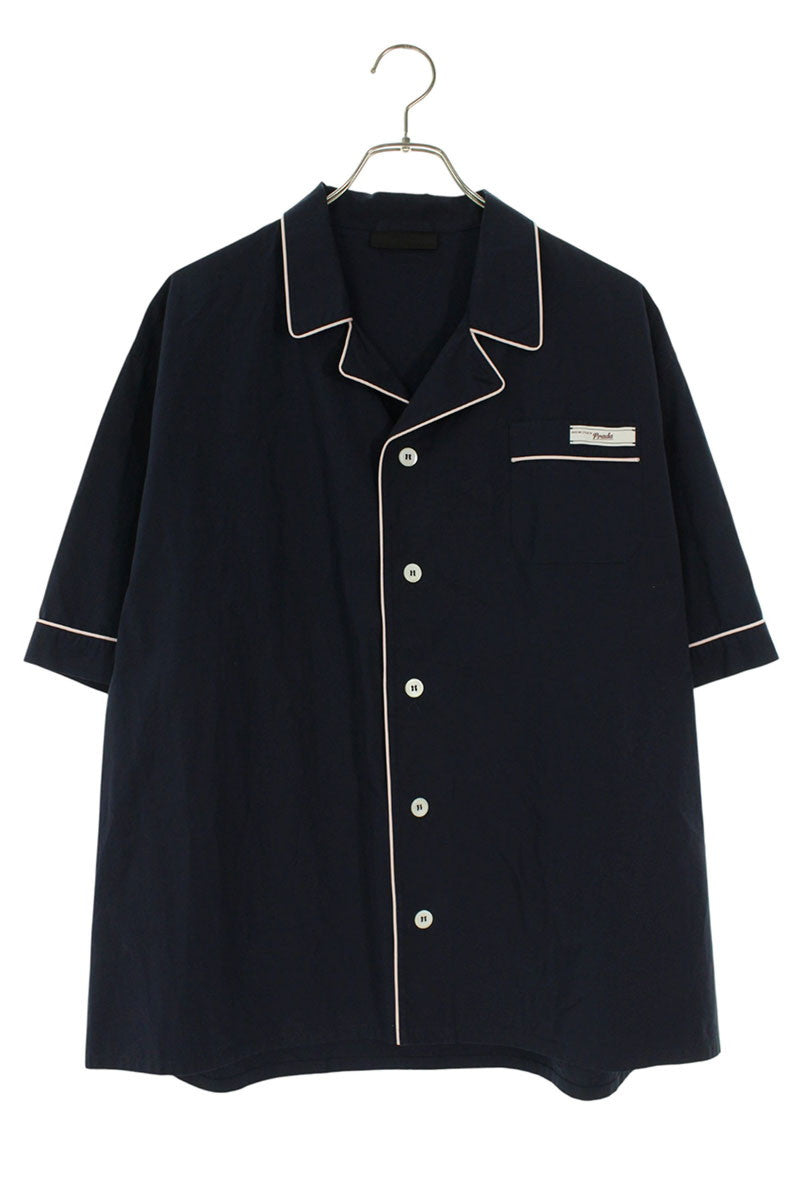 PRADA Open Collar Cotton S/S Shirt Navy Size L