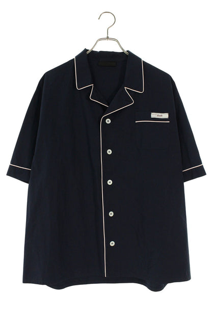 PRADA Open Collar Cotton S/S Shirt Navy Size L