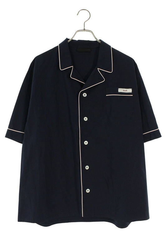 PRADA Open Collar Cotton S/S Shirt Navy Size L