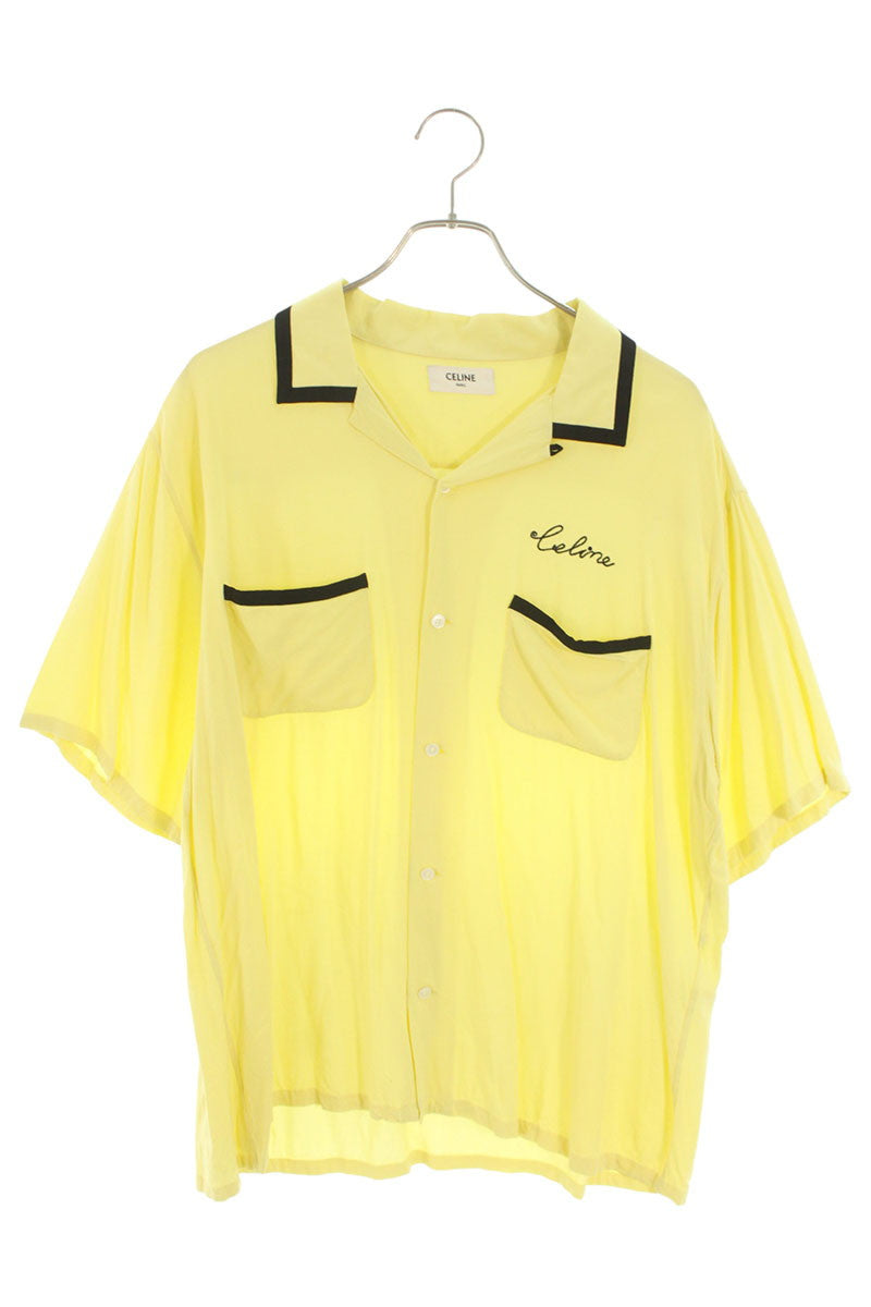 CELINE Rayon Logo Embroidered Bowling S/S Shirt Size S