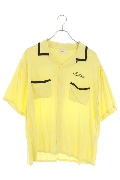 CELINE Rayon Logo Embroidered Bowling S/S Shirt Size S