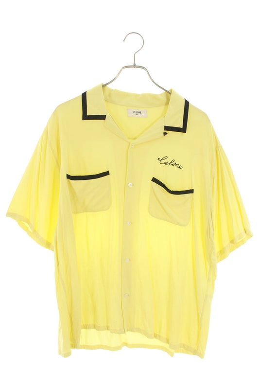 CELINE Rayon Logo Embroidered Bowling S/S Shirt Size S