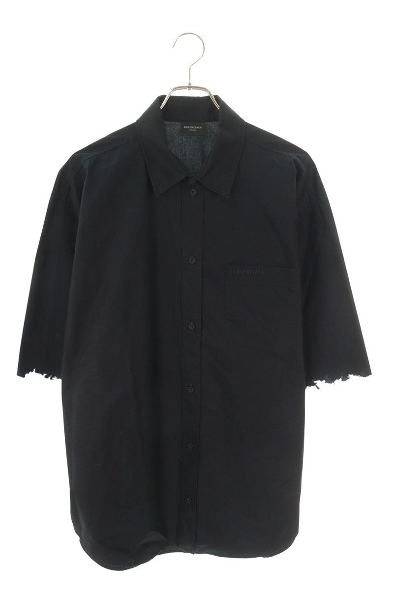 Balenciaga Logo Embroidered Distressed Short Sleeve Shirt Black Size XXS