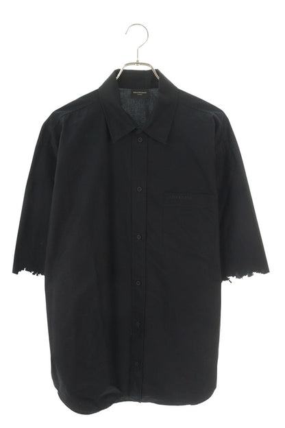 Balenciaga Logo Embroidered Distressed Short Sleeve Shirt Black Size XXS
