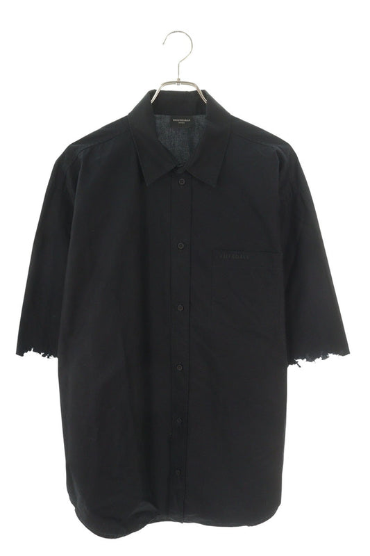 Balenciaga Logo Embroidered Distressed Short Sleeve Shirt Black Size XXS