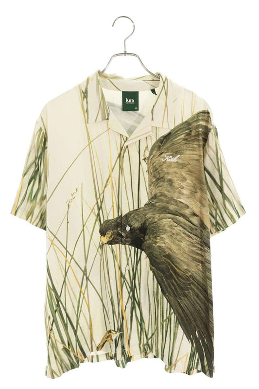 KITH Silk Blend Eagle Design S/S Shirt Beige Size XL