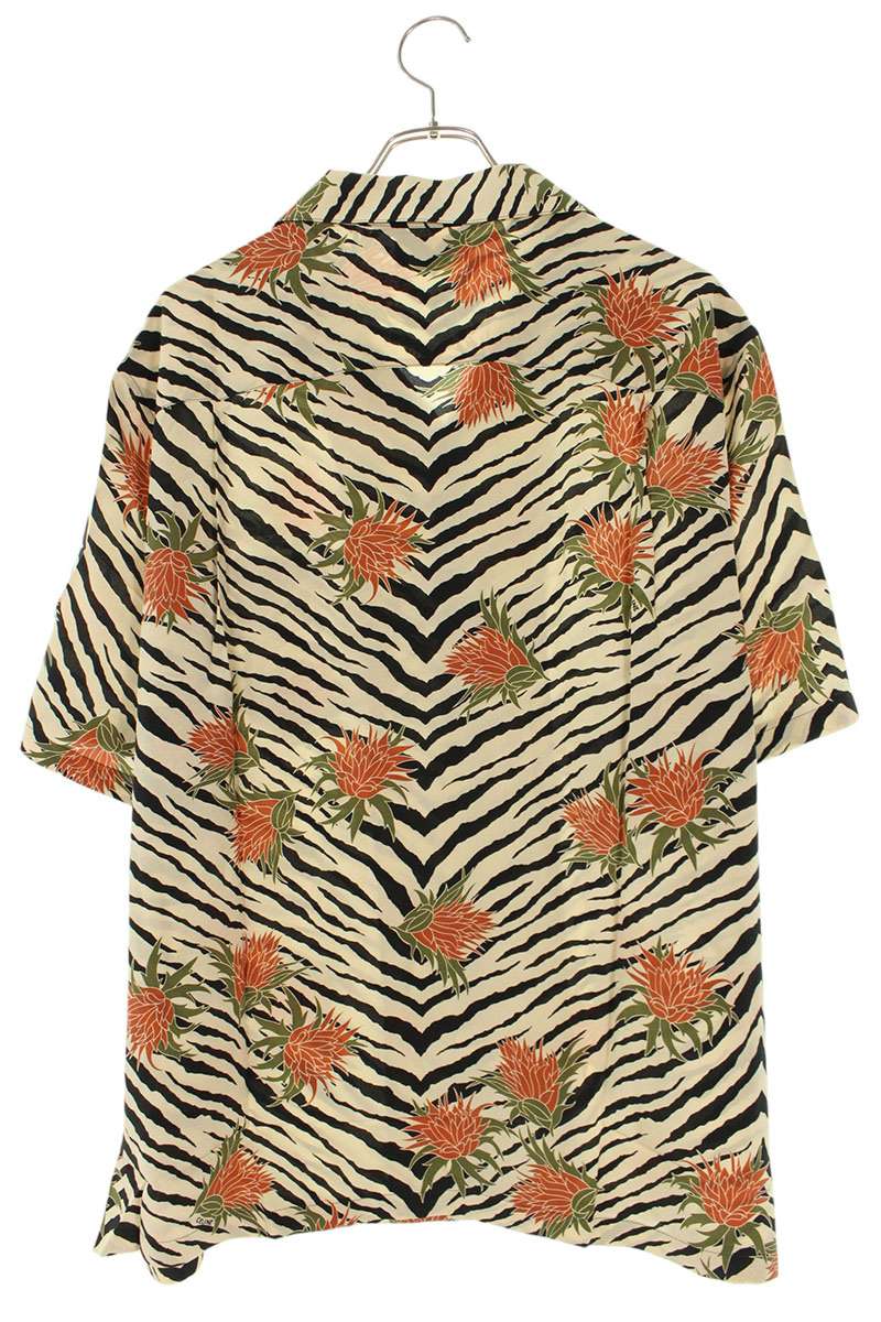 CELINE Beige Silk Floral Print Short Sleeve Shirt Size S