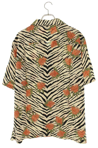 CELINE Beige Silk Floral Print Short Sleeve Shirt Size S