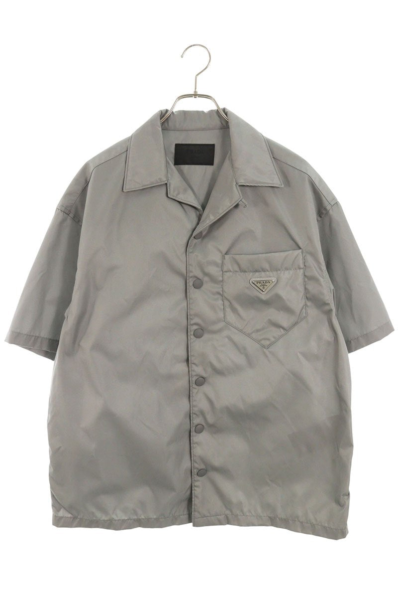 PRADA Triangle Plate Re-Nylon S/S Shirt Gray Size S