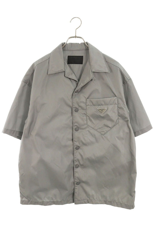 PRADA Triangle Plate Re-Nylon S/S Shirt Gray Size S