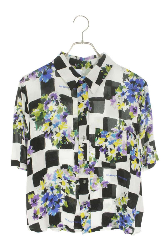OFF-WHITE Checker Floral Print S/S Shirt Wht/Blk Size S