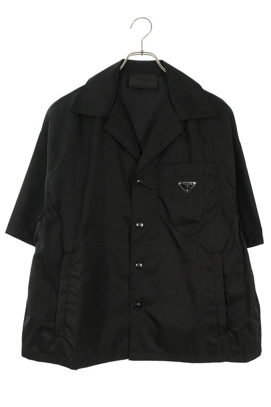PRADA SS26 Re-Nylon Triangle Plate S/S Shirt Black Size S