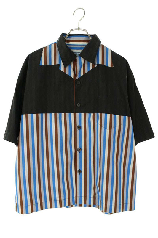 Prada Striped Cotton Short Sleeve Shirt Multi-color Size L