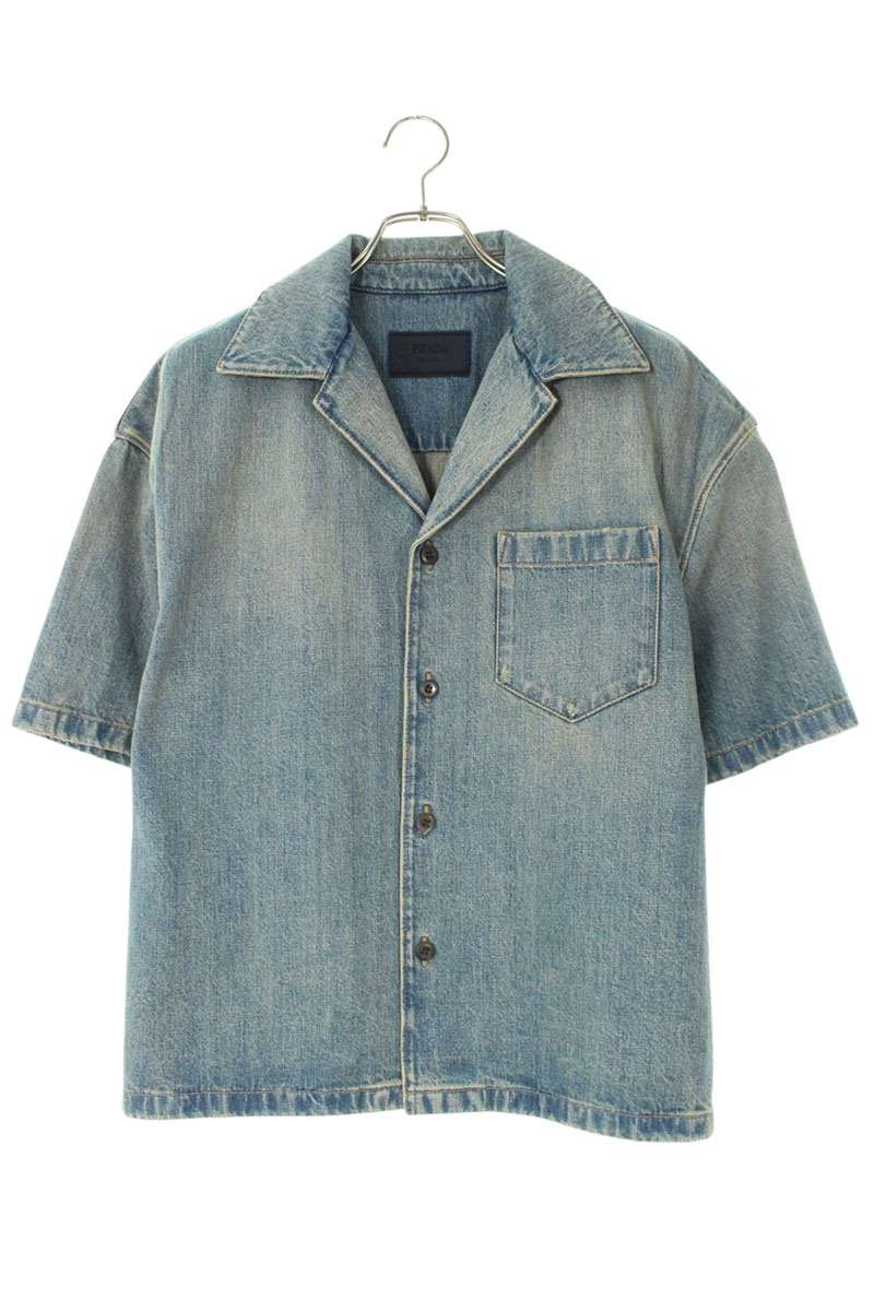 PRADA Bleach Denim S/S Shirt Blue Size M