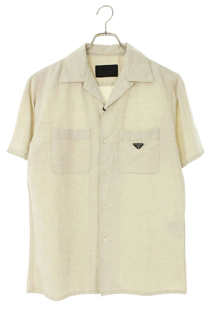 PRADA Triangle Logo Plate S/S Shirt Beige Size S
