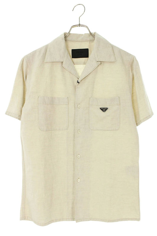 PRADA Triangle Logo Plate S/S Shirt Beige Size S