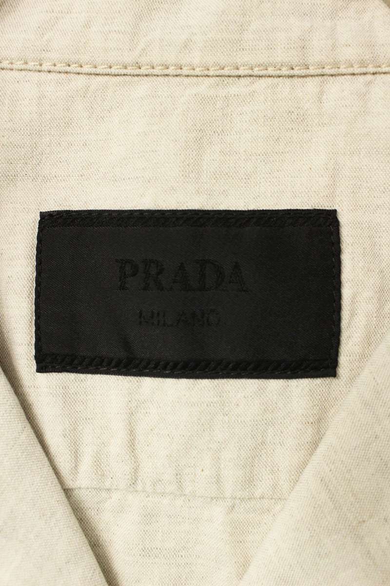 PRADA Triangle Logo Plate S/S Shirt Beige Size S