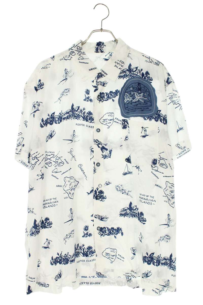 Porter Classic White Rayon All-Over Pattern S/S Shirt Size M