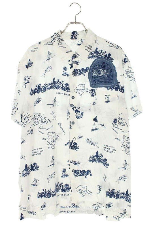 Porter Classic White Rayon All-Over Pattern S/S Shirt Size M