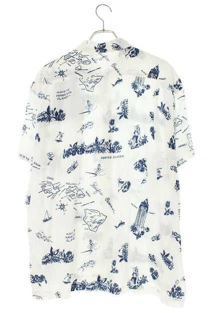Porter Classic White Rayon All-Over Pattern S/S Shirt Size M