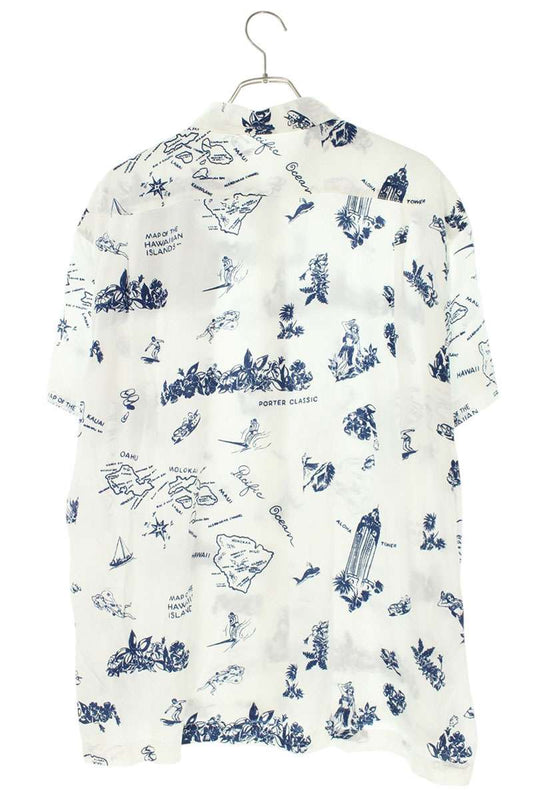 Porter Classic White Rayon All-Over Pattern S/S Shirt Size M