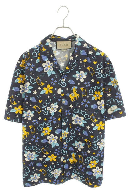 GUCCI Retro Flower Pony Print Bowling Cotton Shirt Size S
