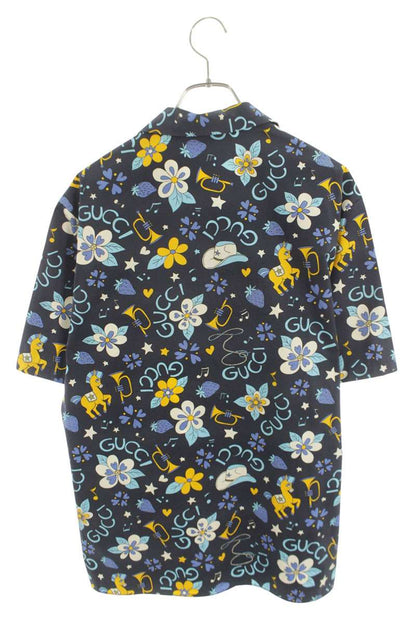 GUCCI Retro Flower Pony Print Bowling Cotton Shirt Size S