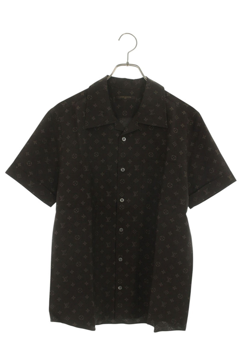Louis Vuitton 06SS All-Over Print Silk Short Sleeve Shirt Brown Size 38