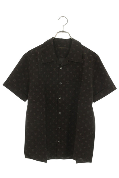 Louis Vuitton 06SS All-Over Print Silk Short Sleeve Shirt Brown Size 38