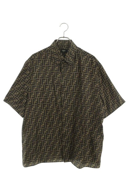 Fendi AKEE FF All-Over Print Silk Short Sleeve Shirt Brown x Black Size 41