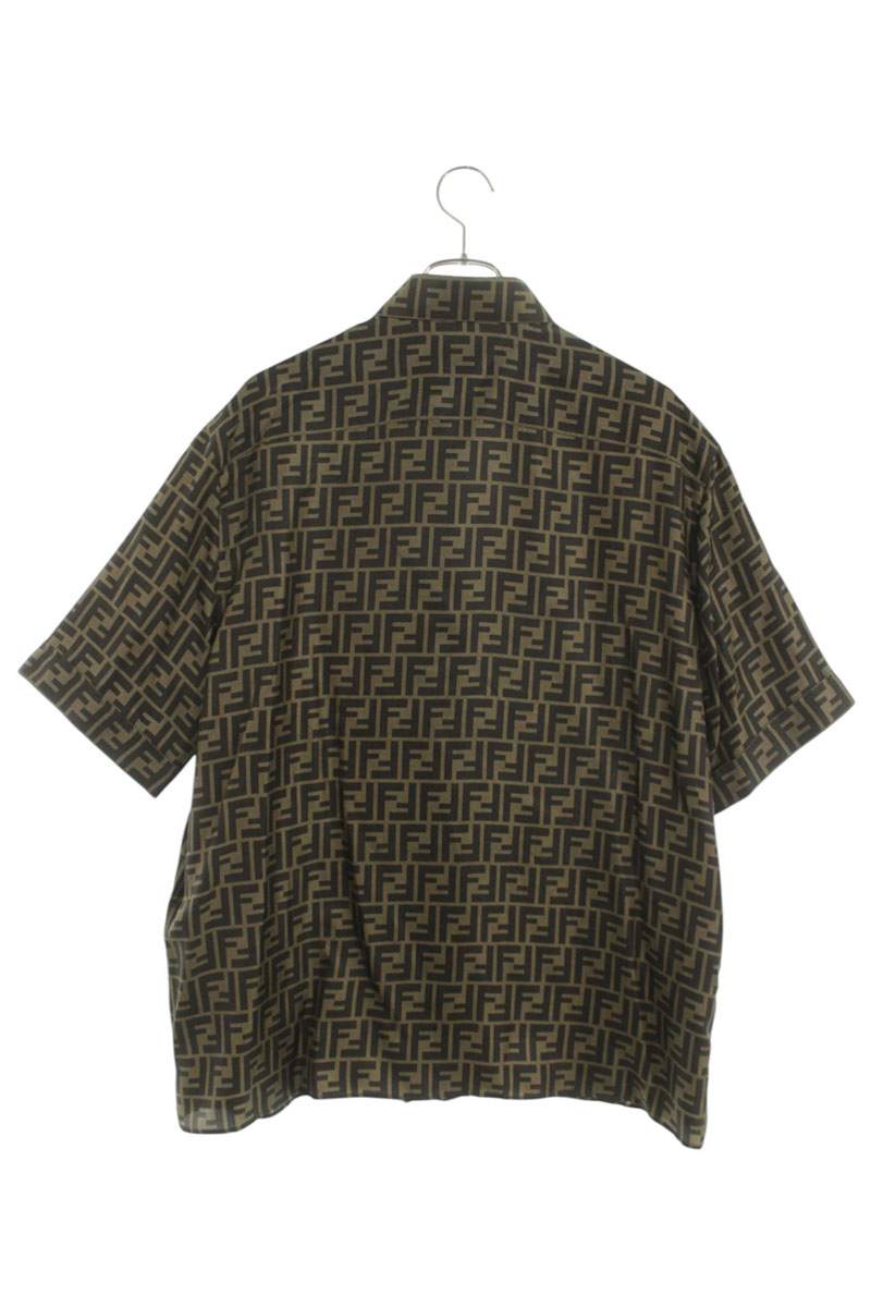 Fendi AKEE FF All-Over Print Silk Short Sleeve Shirt Brown x Black Size 41